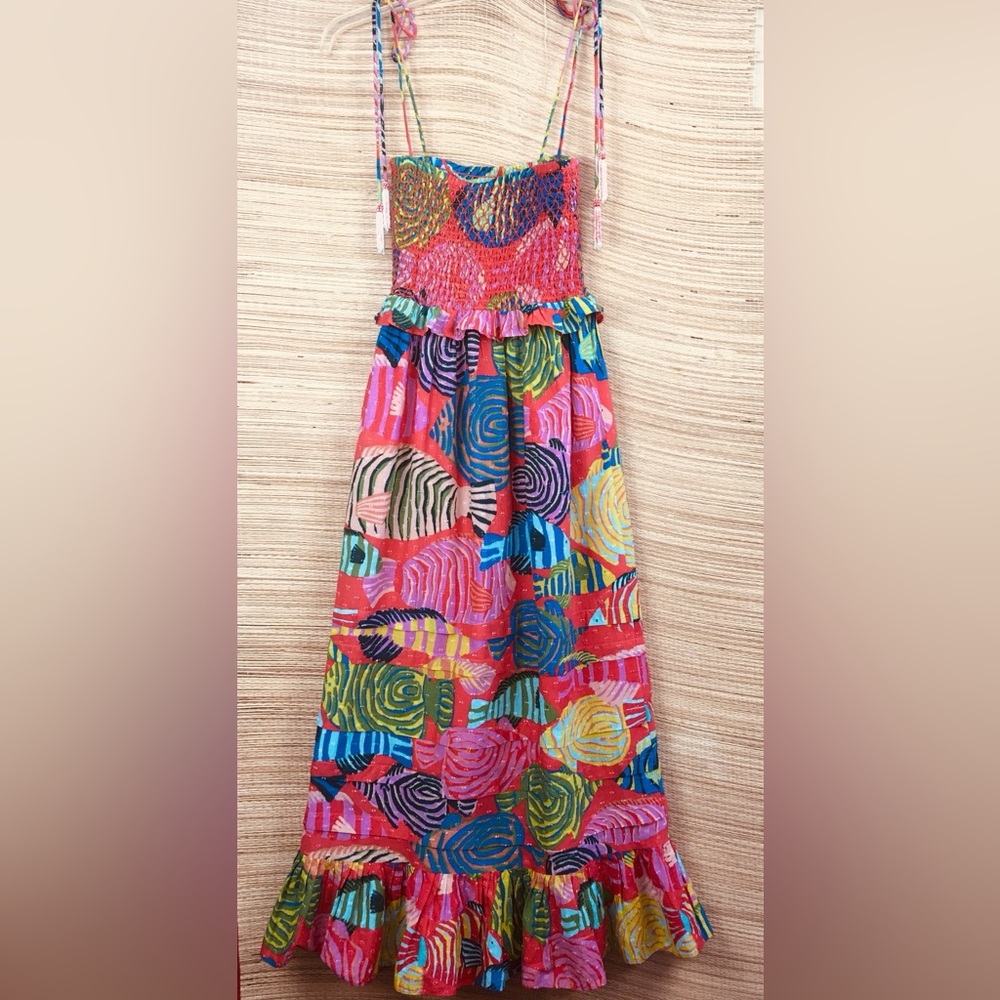 FARM RIO White Beaded Fishes Smocked Maxi Dress - Sea of Fish - Picture 6 of 11